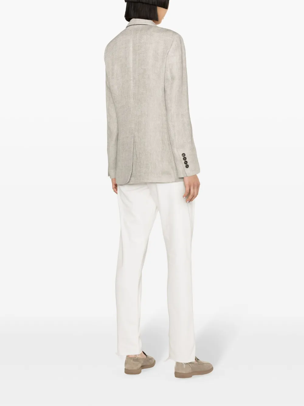 Brunello Cucinelli Linnen blazer met visgraat patroon Grijs
