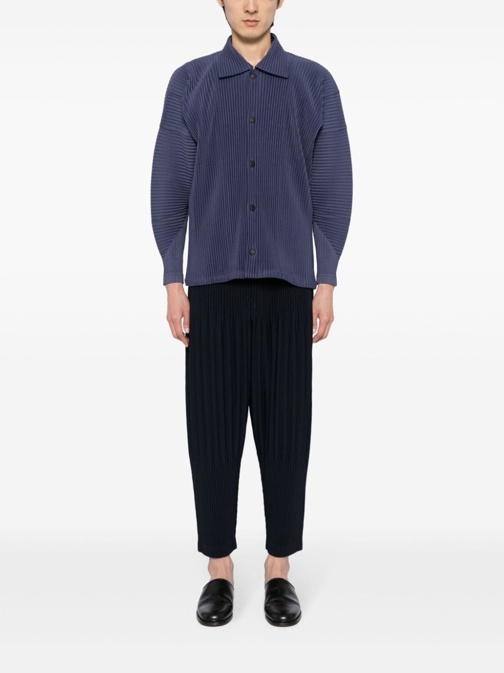 Shop Issey Miyake Pleated Shirt Jacket In Blue