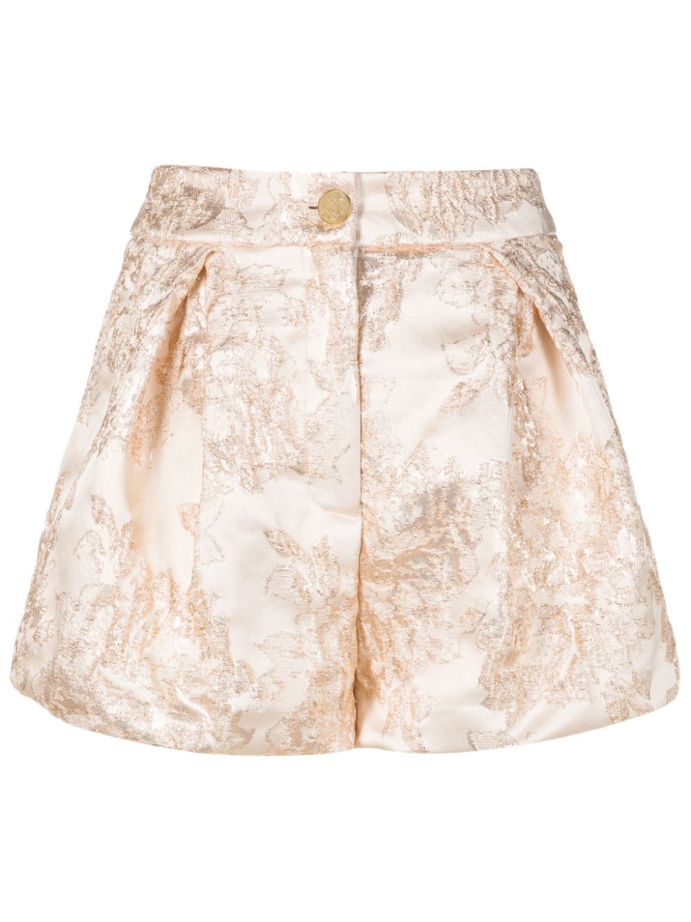 floral-jacquard puffball mini shorts