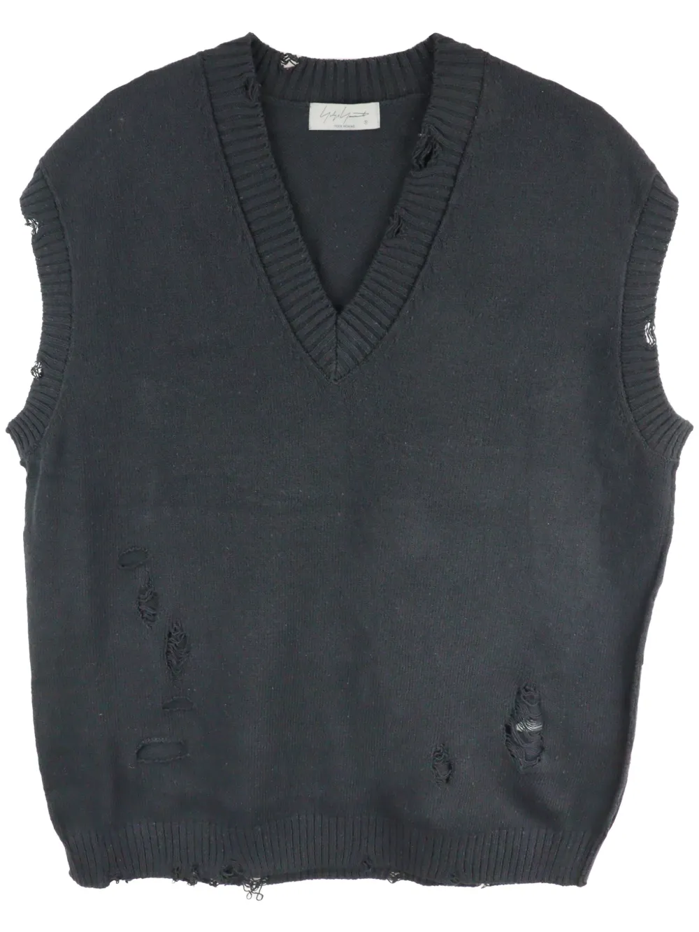 Yohji Yamamoto distressed knit vest – Black