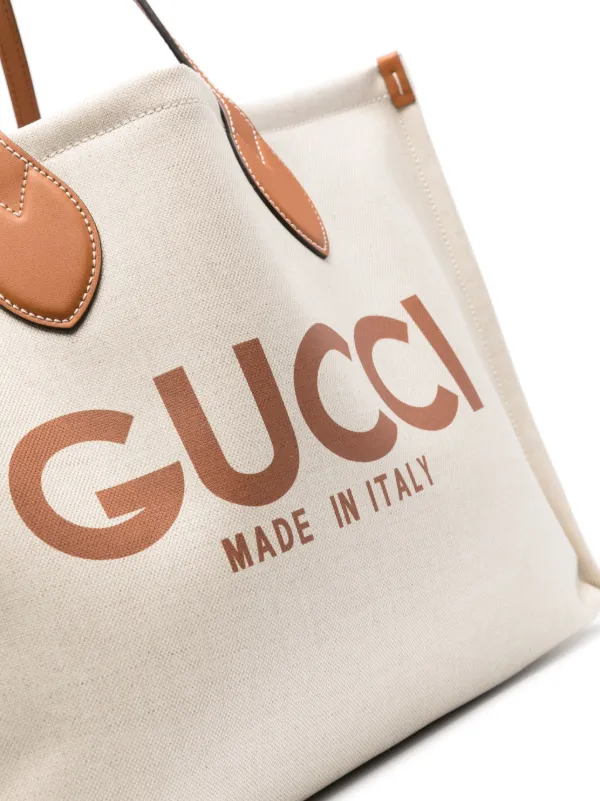 Gucci logo print Canvas Tote Bag Neutrals FARFETCH AE