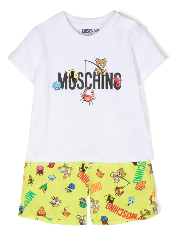 Moschino Kids Teddy Bear Cotton Shorts Set Green FARFETCH TR