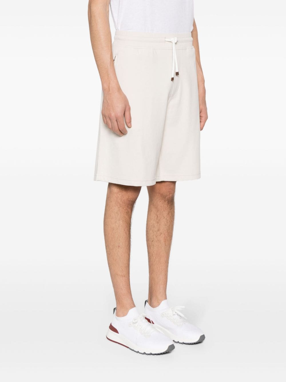 Shop Brunello Cucinelli Mid-rise Cotton Track Shorts In 中性色