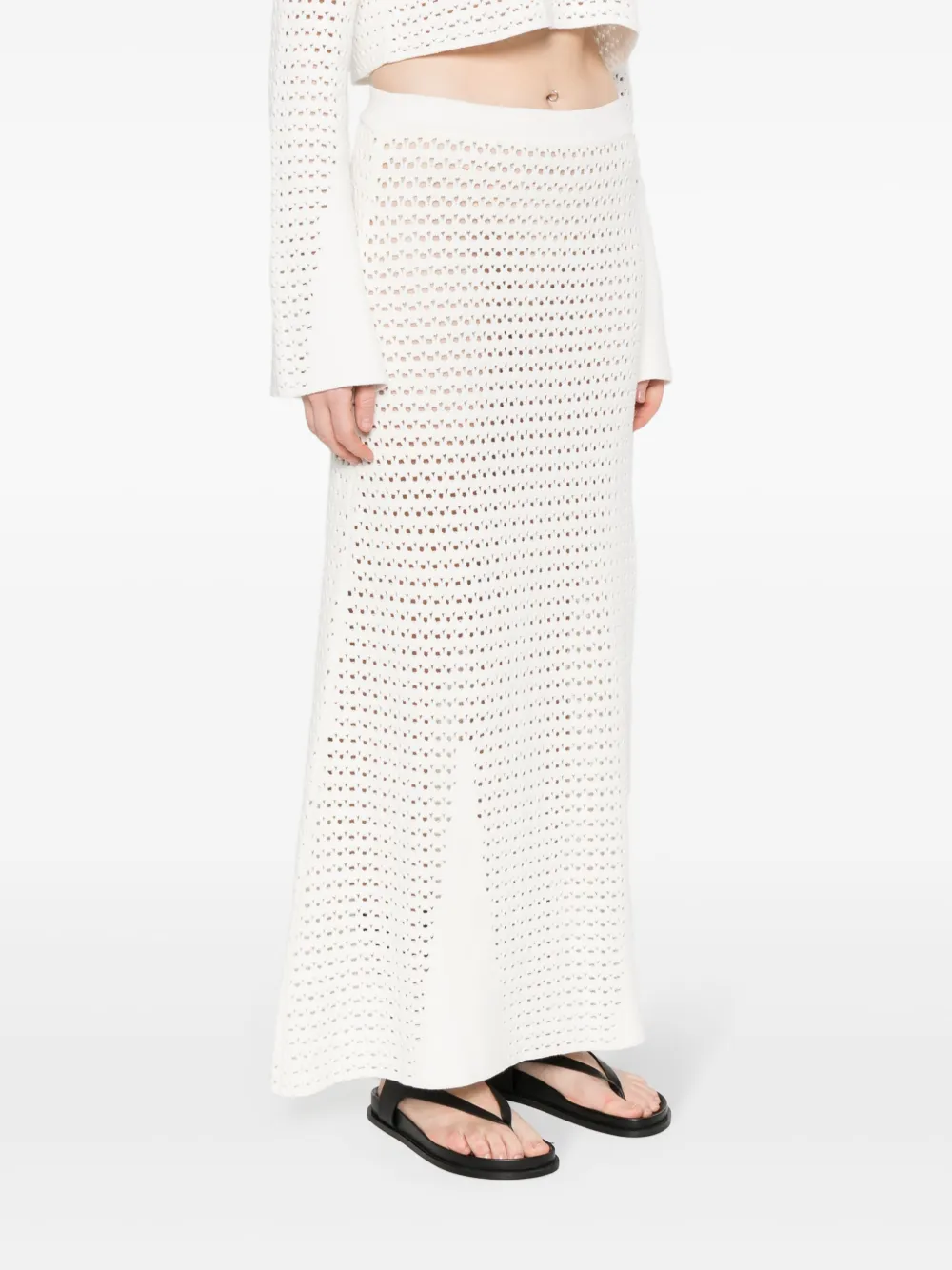 Shop Raquel Diniz Open-knit Long Skirt In White