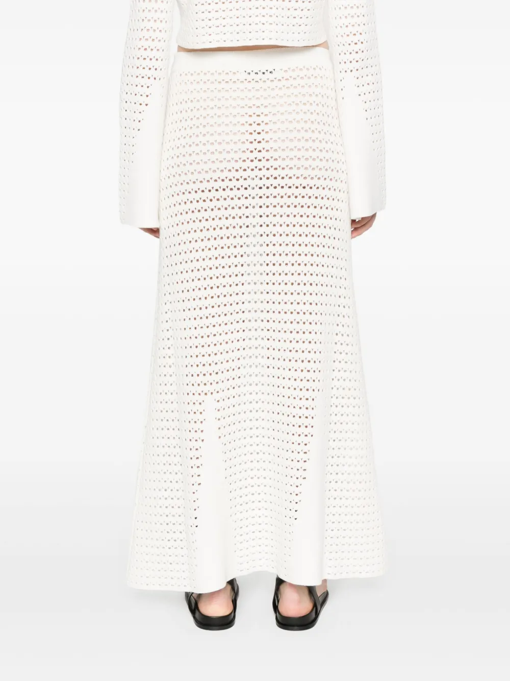 Shop Raquel Diniz Open-knit Long Skirt In White