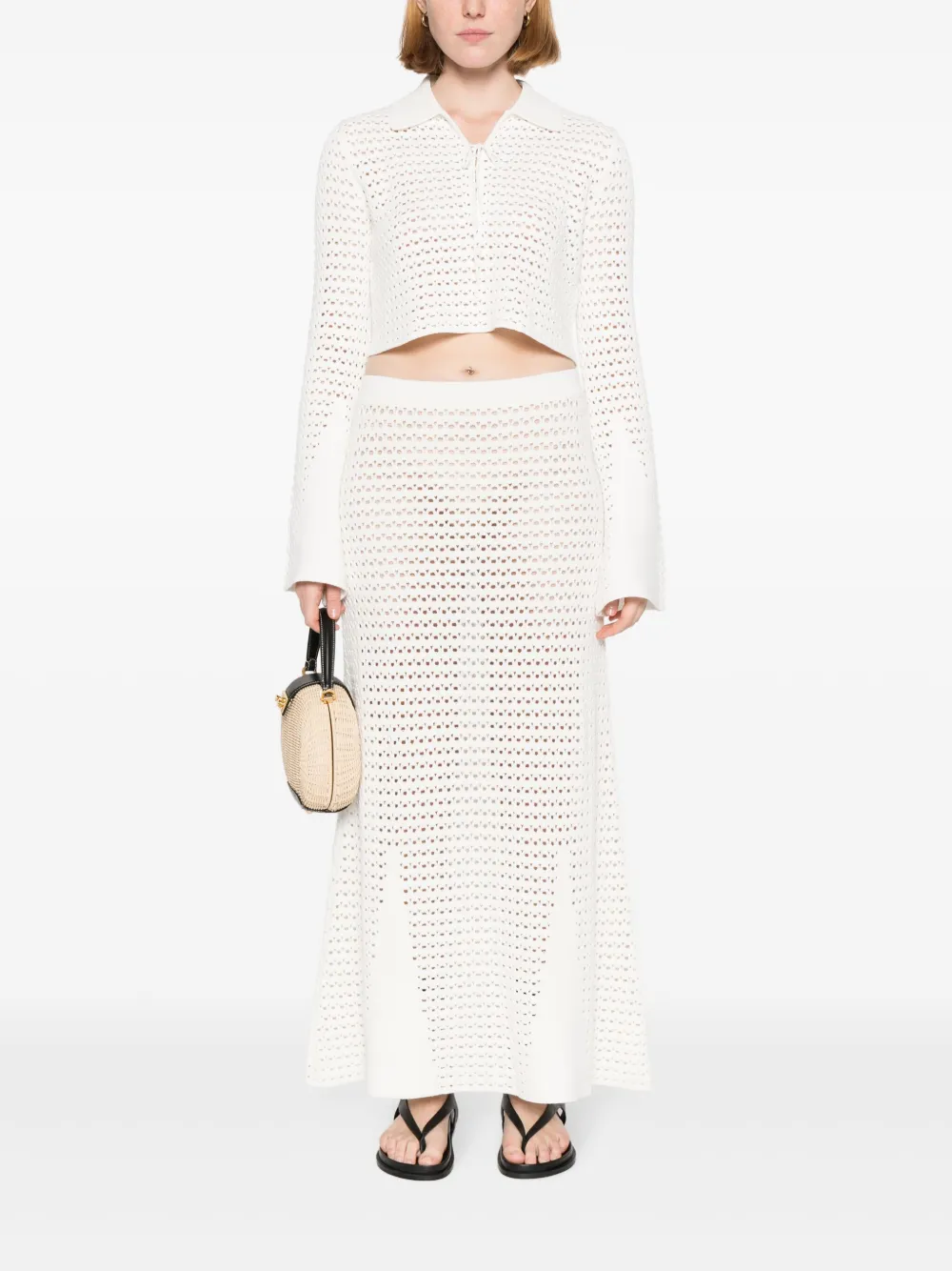 Shop Raquel Diniz Open-knit Long Skirt In White