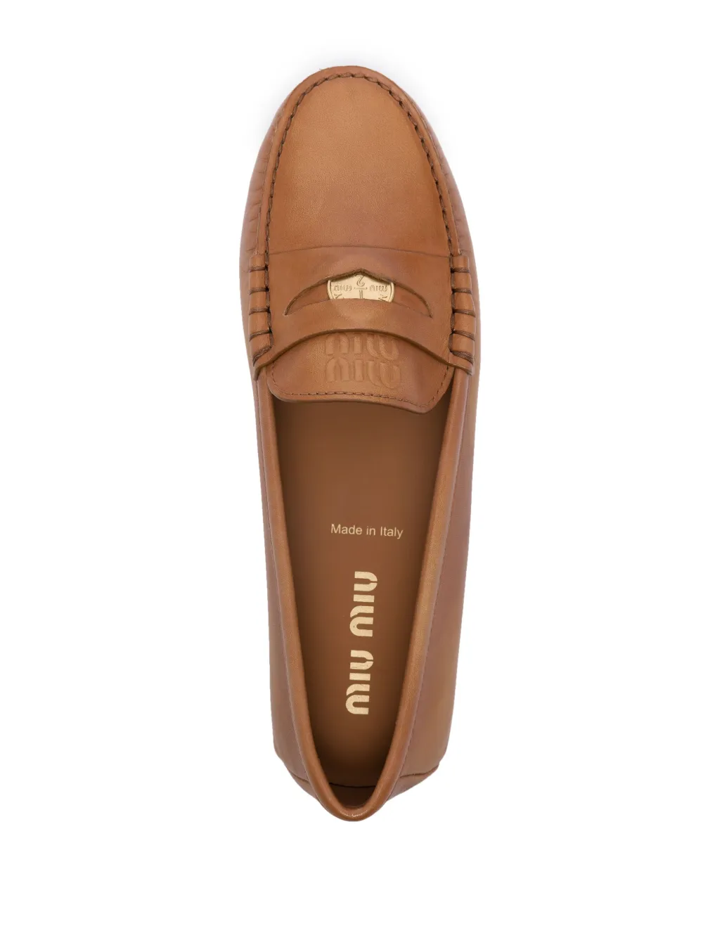 Miu coin-detail leather loafers Brown