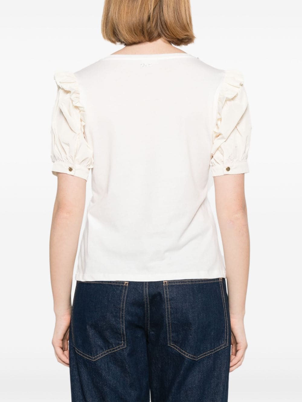 Shop Liu •jo Rhinestone-embellished Ruffled T-shirt In White