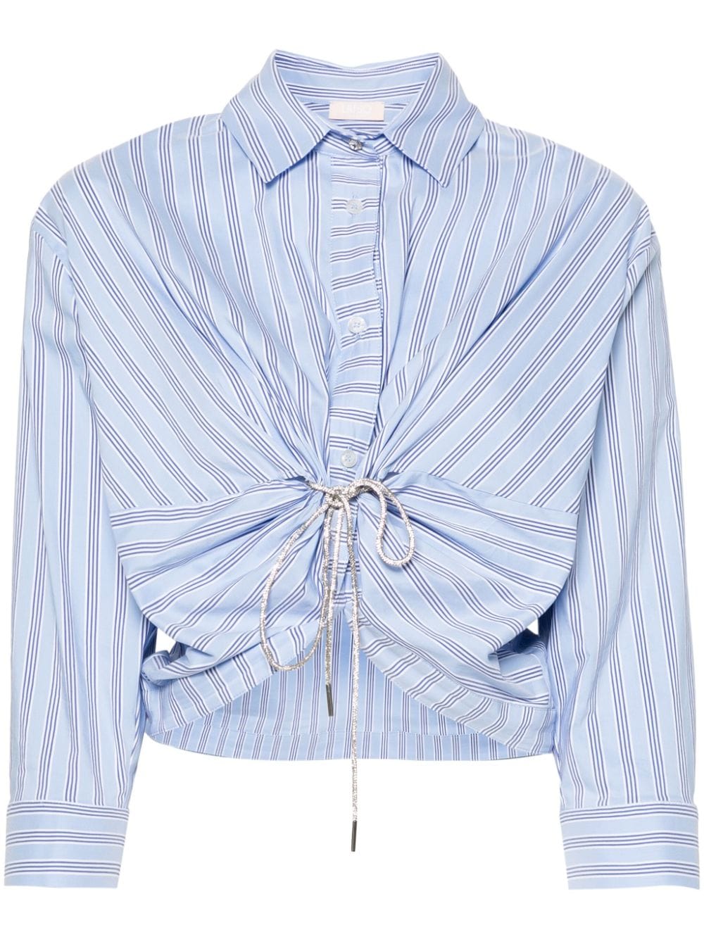 Shop Liu •jo Rhinestone-embellished Striped Shirt In Blue