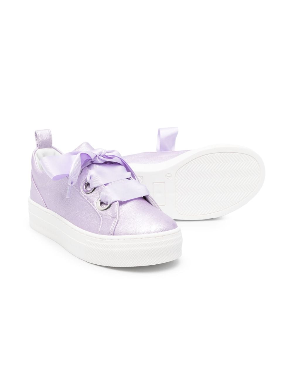 Shop Colorichiari Metallic-finish Leather Sneakers In 紫色