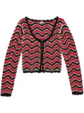 GANNI cropped organic-cotton crochet cardigan - Red