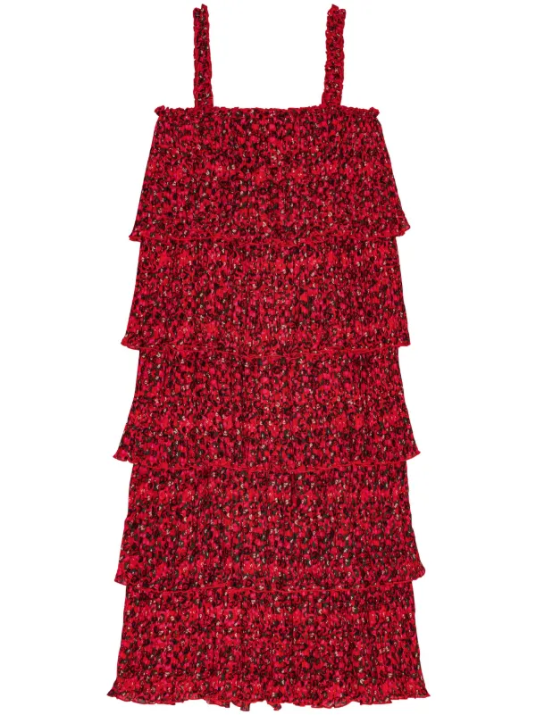 GANNI floral-print Pleated Midi Dress | Red | FARFETCH UK