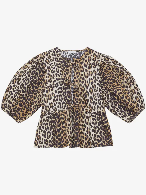GANNI leopard-print organic-cotton blouse