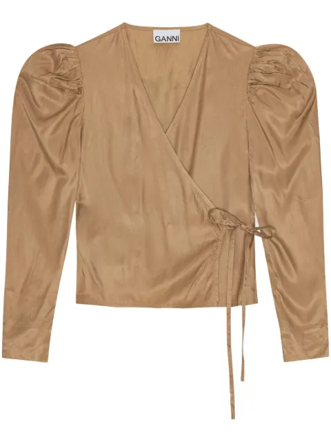 GANNI blouse cache-cœur à manches bouffantes