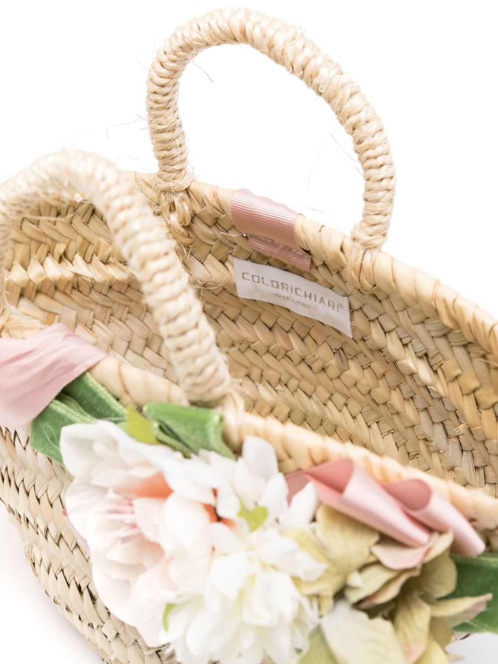 Shop Colorichiari Floral-appliqué Raffia Bag In Neutrals