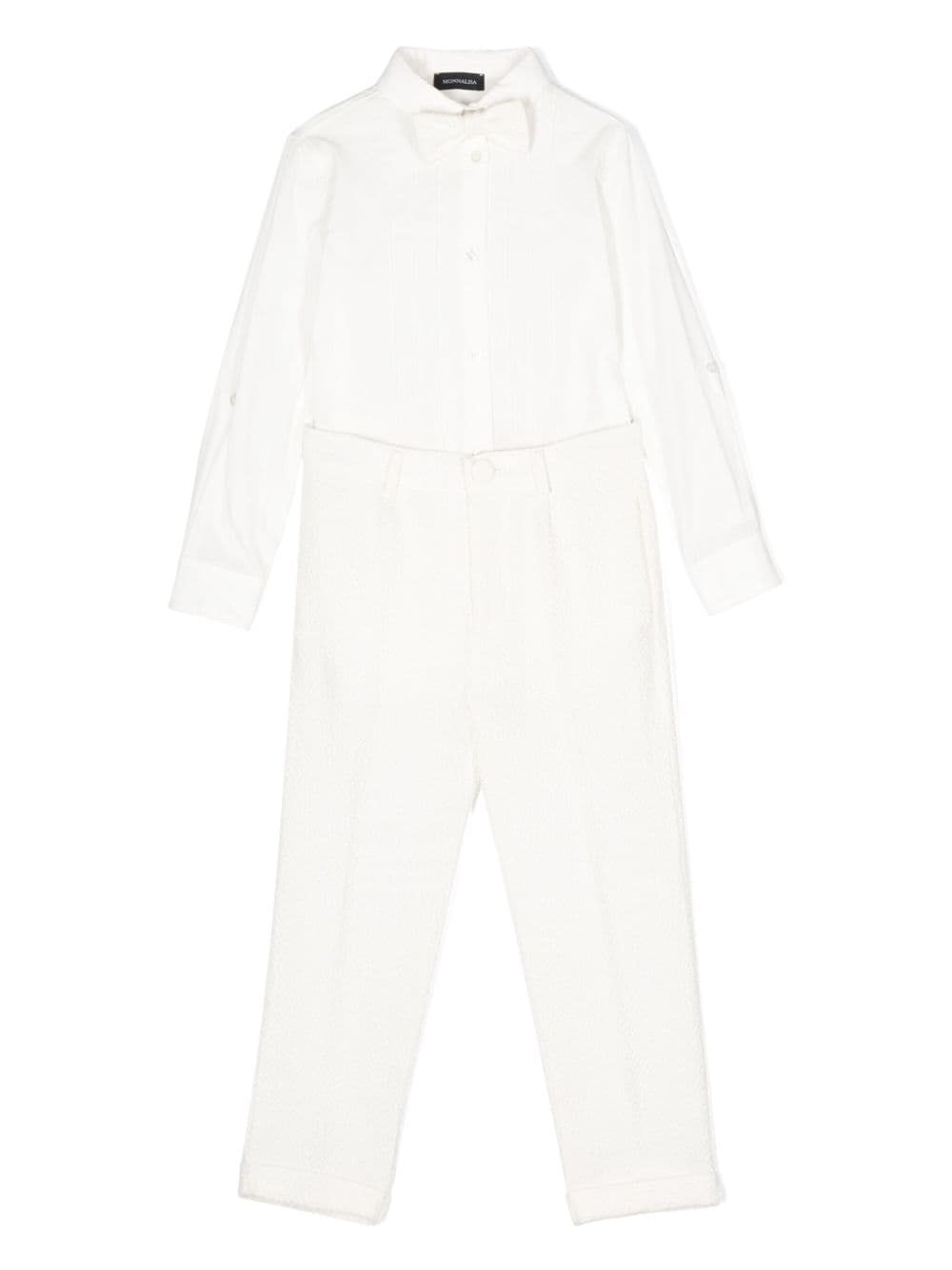 Shop Monnalisa Textured Stretch-cotton Trousers Set In White
