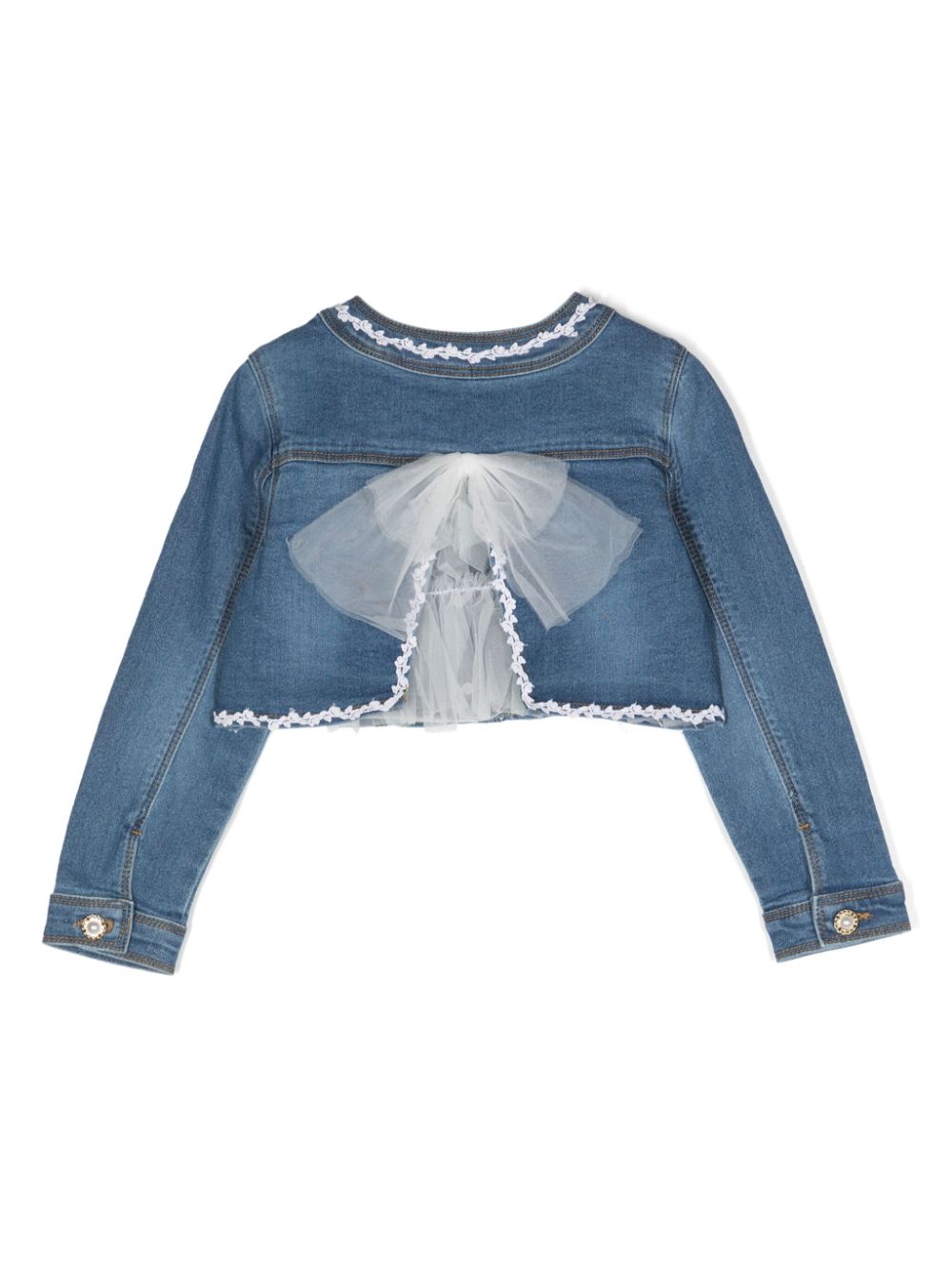 Shop Abel & Lula Lace-trim Denim Jacket In Blue