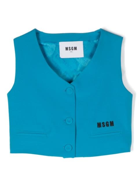 MSGM Kids logo-embroidered crepe waistcoat
