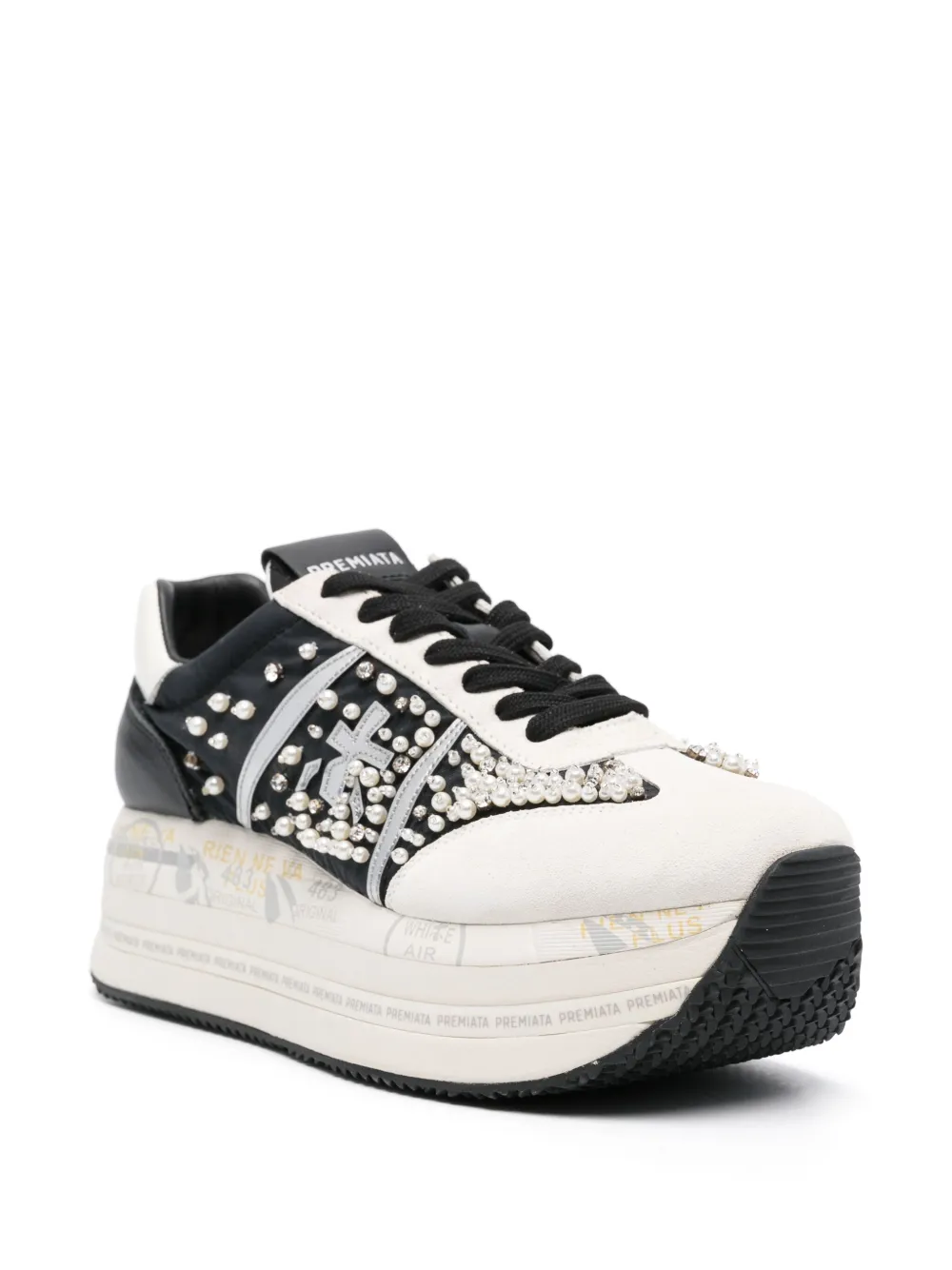 Shop Premiata Beth Faux-pearl Embellished Sneakers In Black