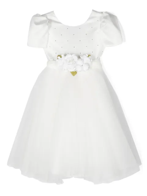 Monnalisa vestido con capa de tul y aplique floral