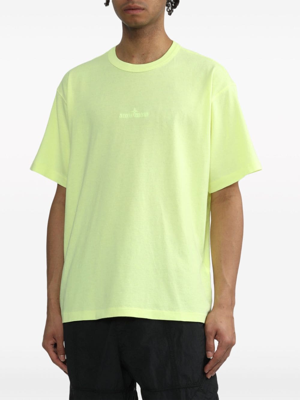 Shop Stone Island Logo-embroidery Cotton T-shirt In Yellow