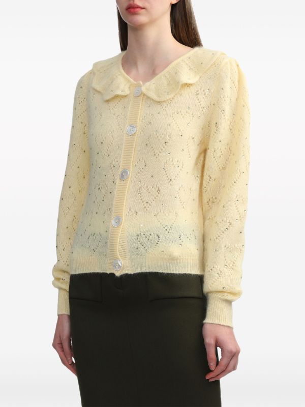 Alessandra Rich heart-perforated ruffled-neck Cardigan - Farfetch