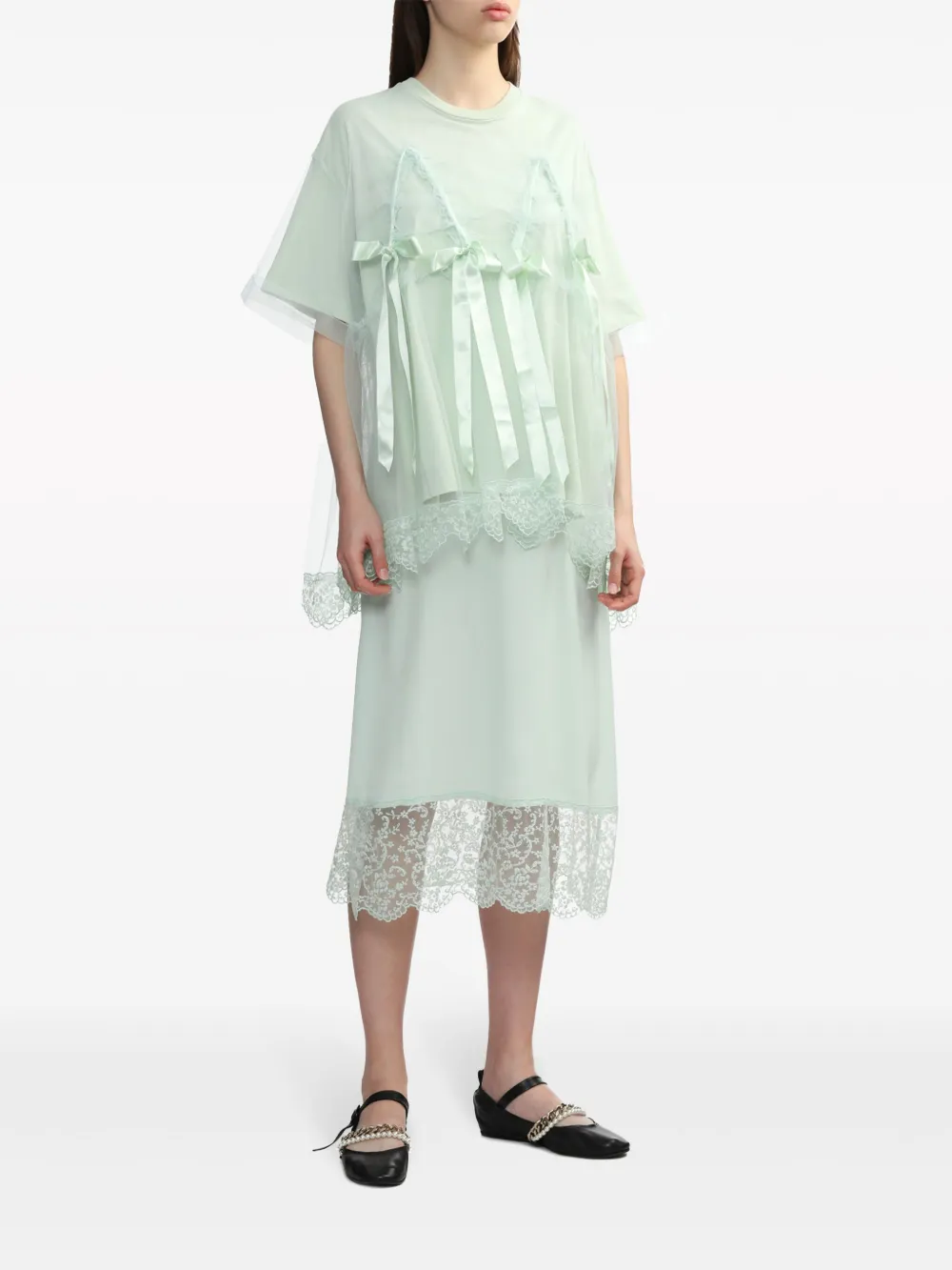 Simone Rocha Midi-jurk met kanten afwerking Groen