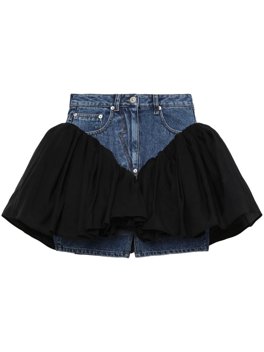 Pushbutton Ruffled-panel Denim Shorts In Blau