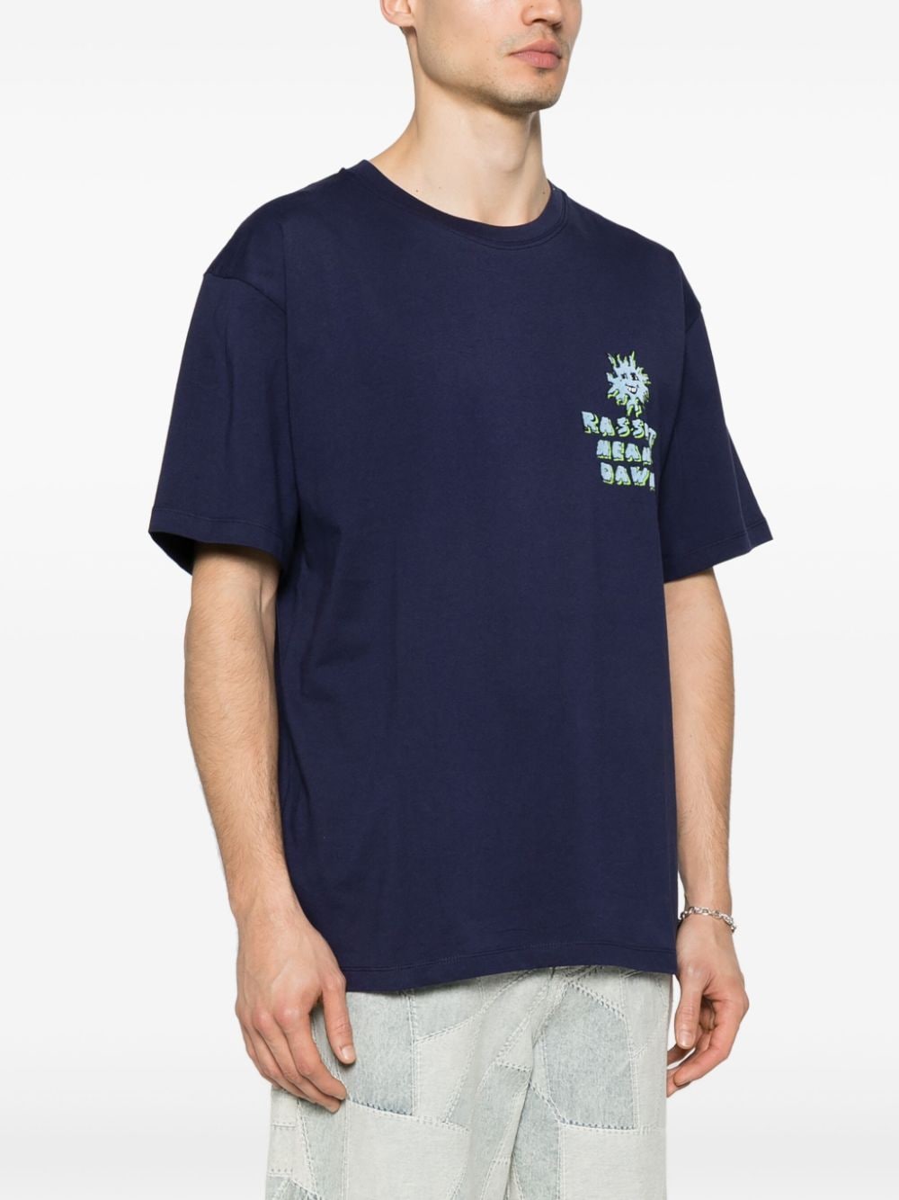Shop Rassvet Logo-flocked Cotton T-shirt In Blue