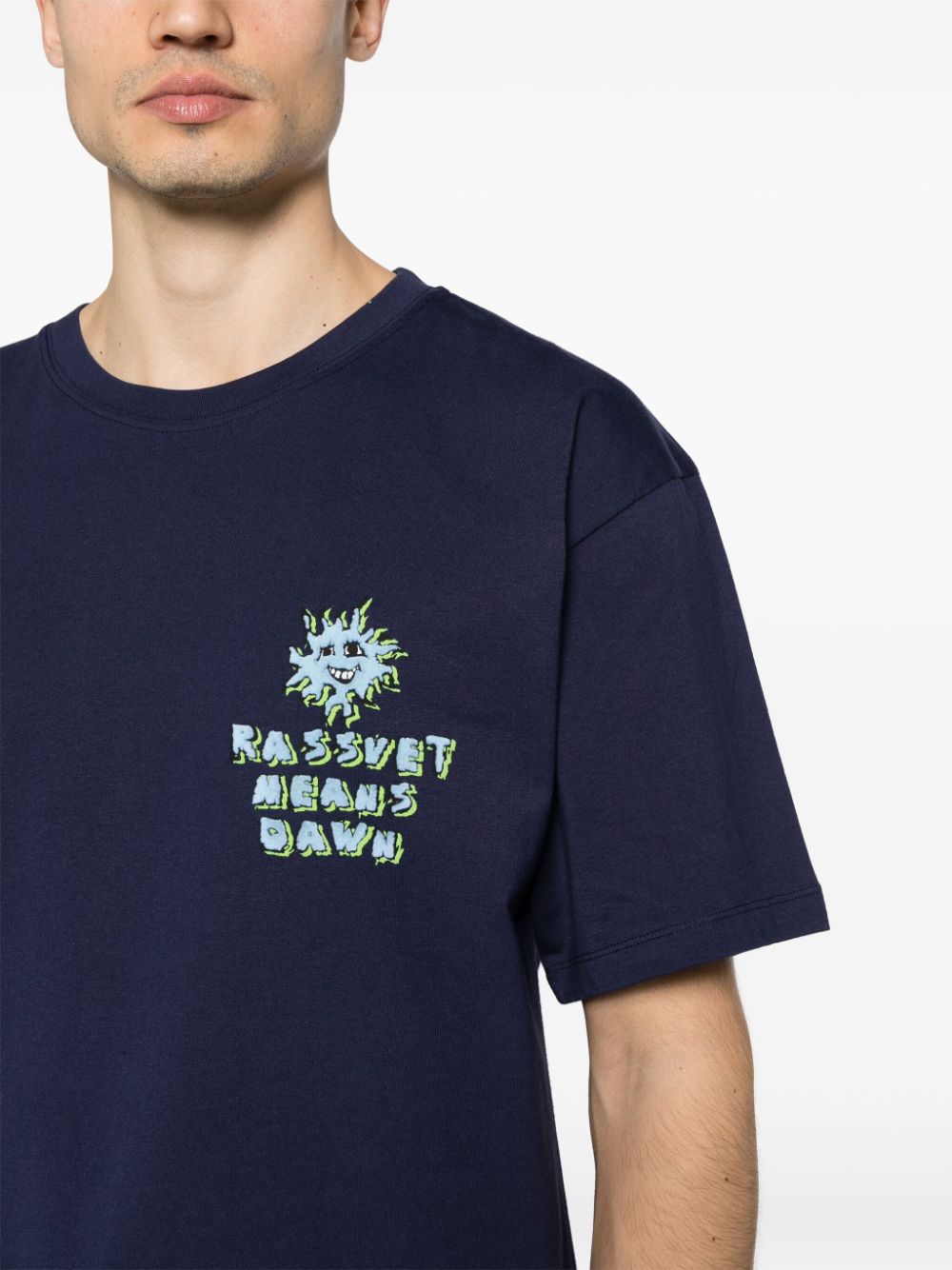 Shop Rassvet Logo-flocked Cotton T-shirt In Blue