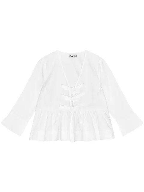 GANNI tie-fastened organic-cotton blouse