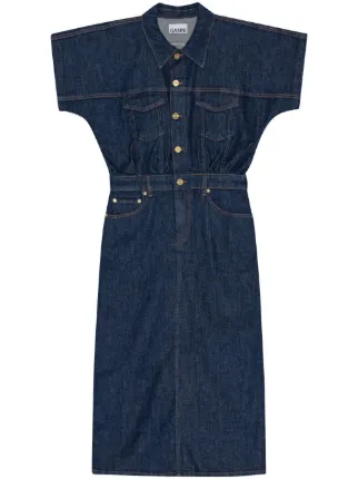 GANNI Rose Denim Midi Dress | Blue | FARFETCH AZ