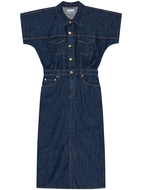 rose denim dress ASOS Design Denim Halterneck Mini Dress with rose corsage-Blue