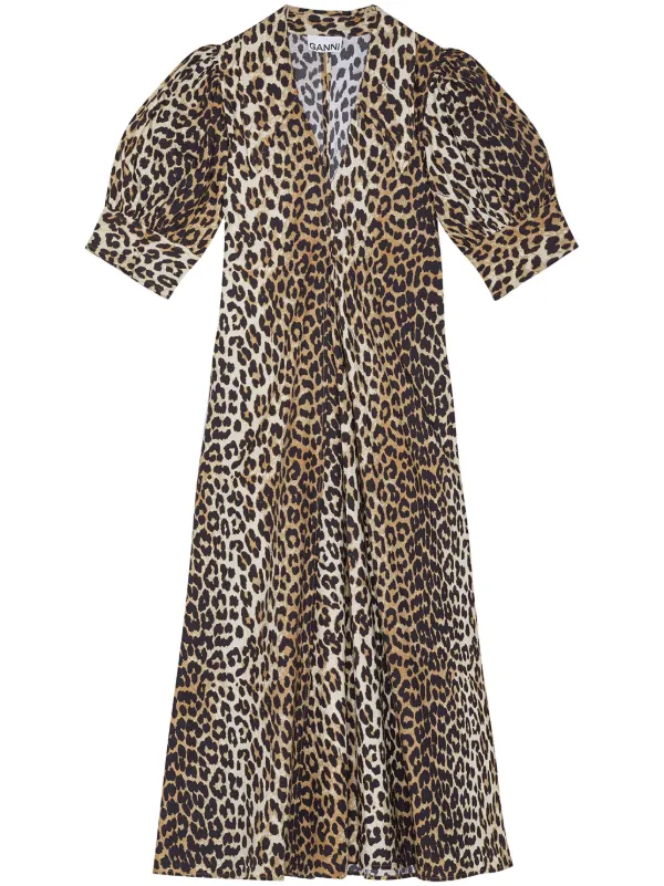GANNI leopard-print Organic Cotton Midi Dress | Neutrals | FARFETCH