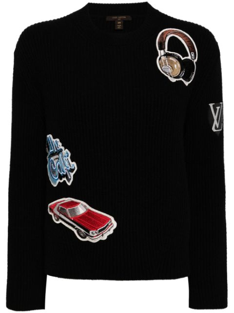 Louis Vuitton Pre-Owned motif-appliqué ribbed-knit jumper