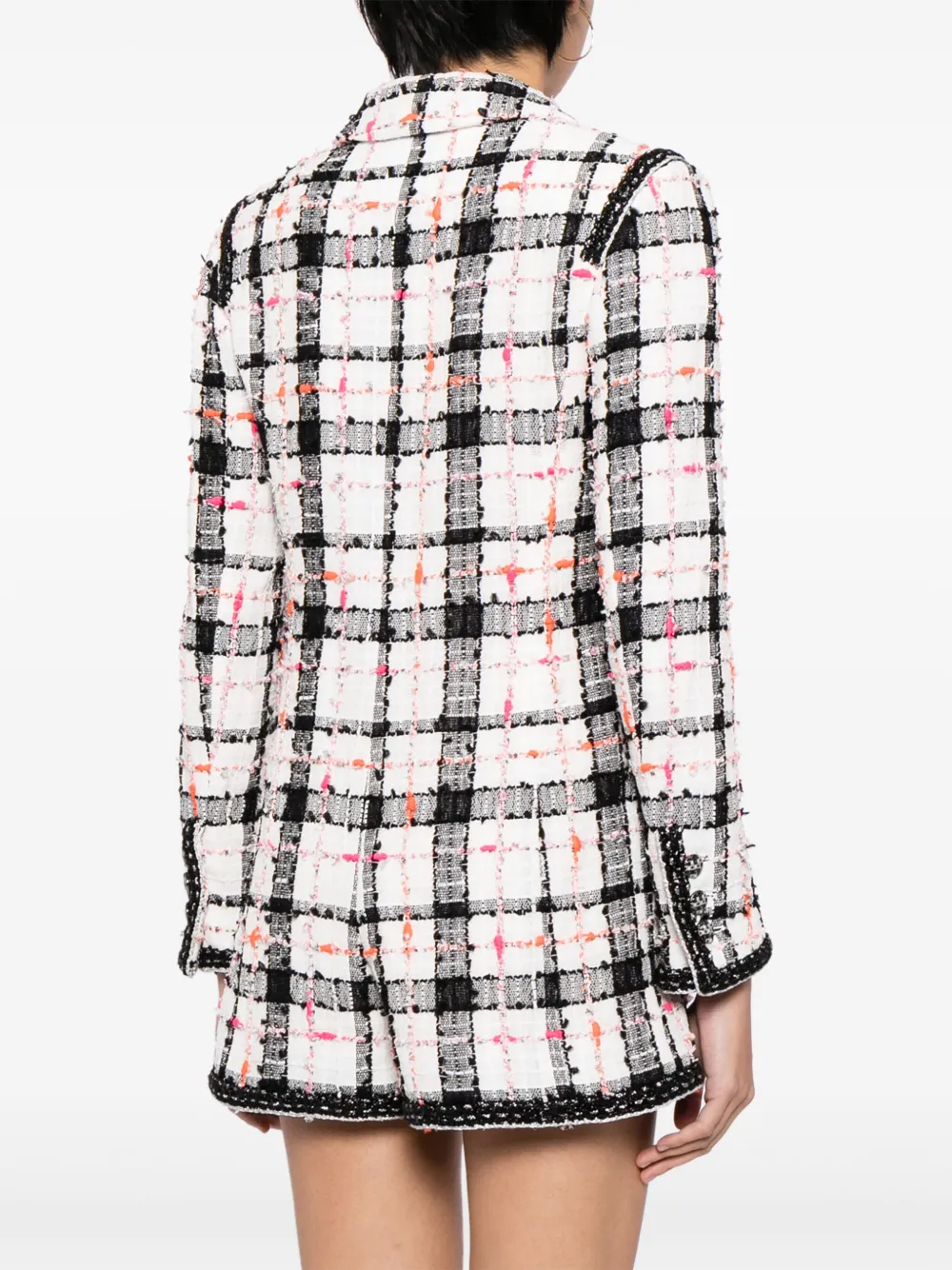 Pre-owned Chanel Checkered Double-breasted Bouclé Tweed Jacket In White