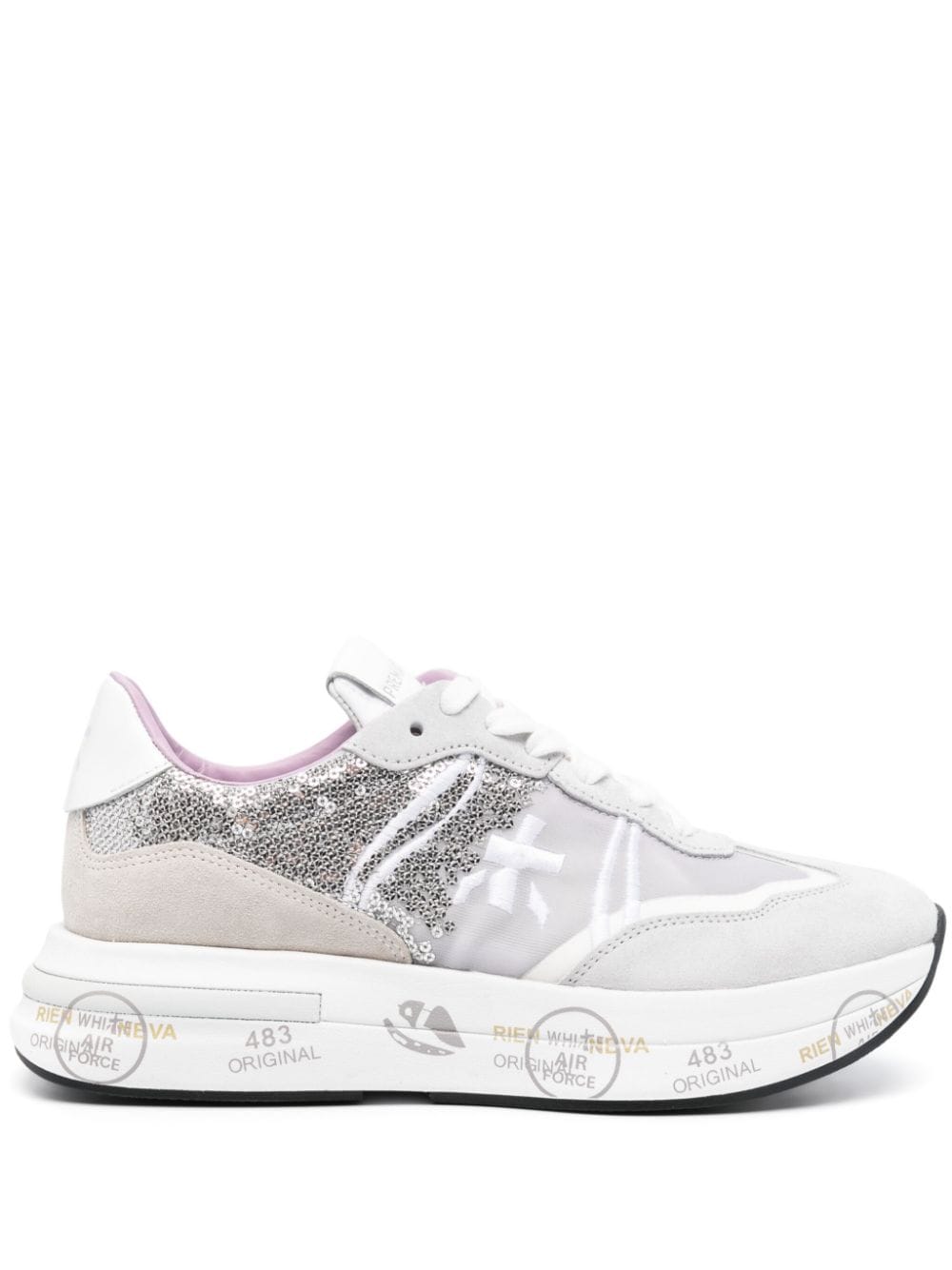 Premiata Cassie Sequin-embellished Sneakers In White