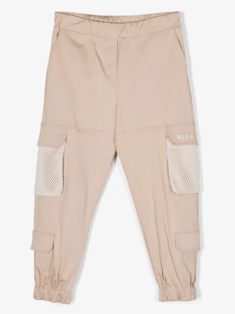 MSGM Kids embroidered-logo mesh-panelling trousers