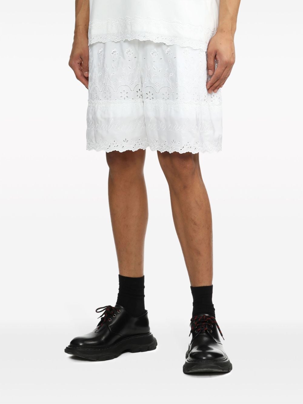 Shop Simone Rocha Broderie-anglaise Cotton Shorts In Weiss