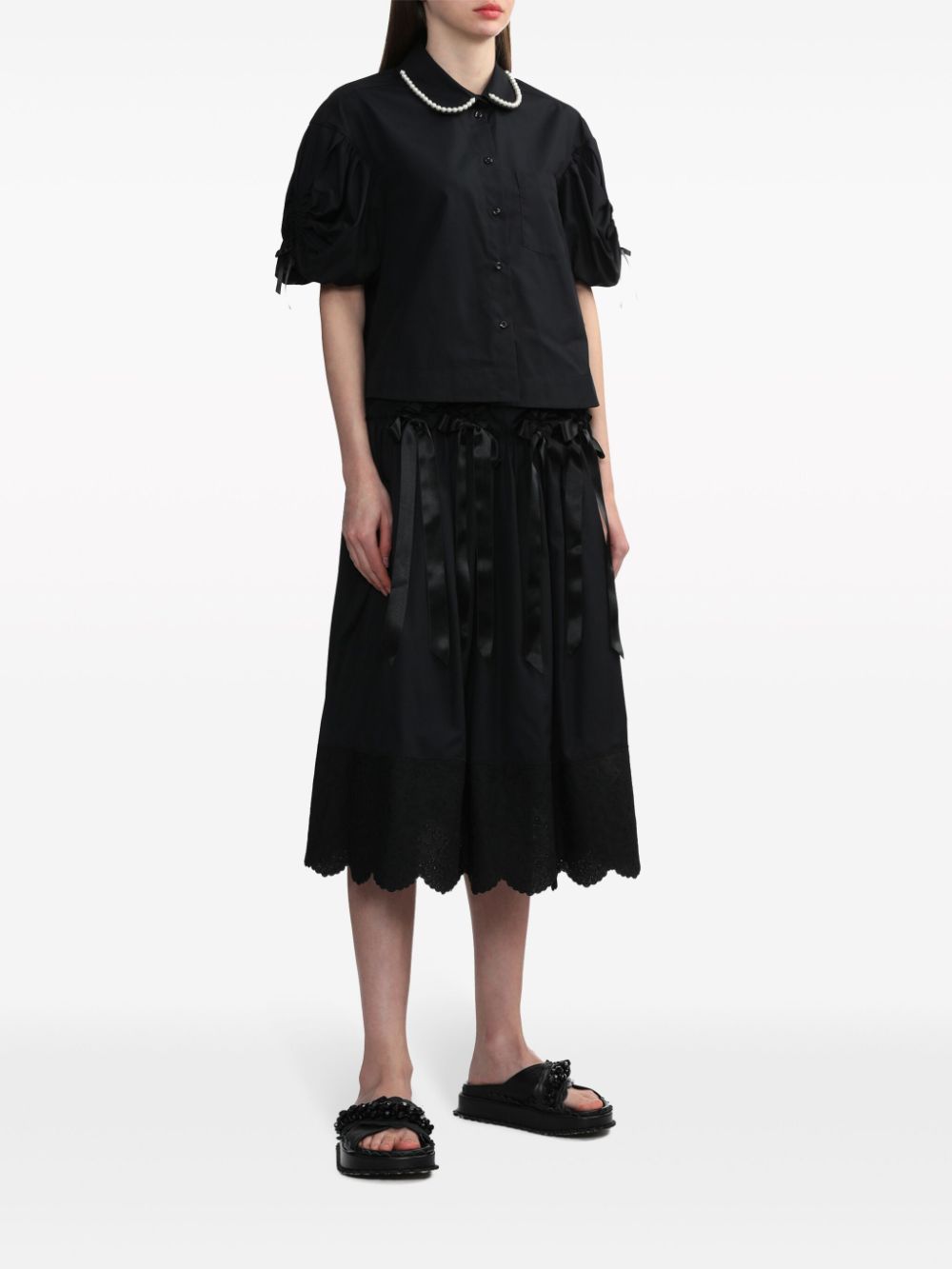 Simone Rocha Gesmockte midi-rok - Zwart