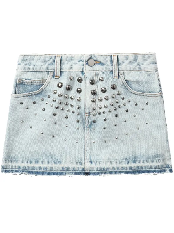 Alessandra Rich Stud-embellished Denim Miniskirt in Blue