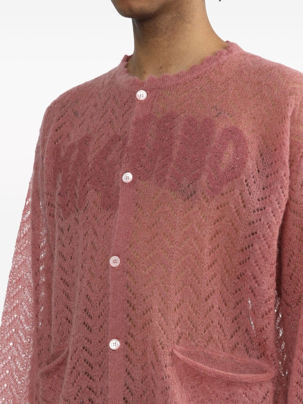 Shop Magliano Logo-print Pointelle-knit Cardigan In Rosa
