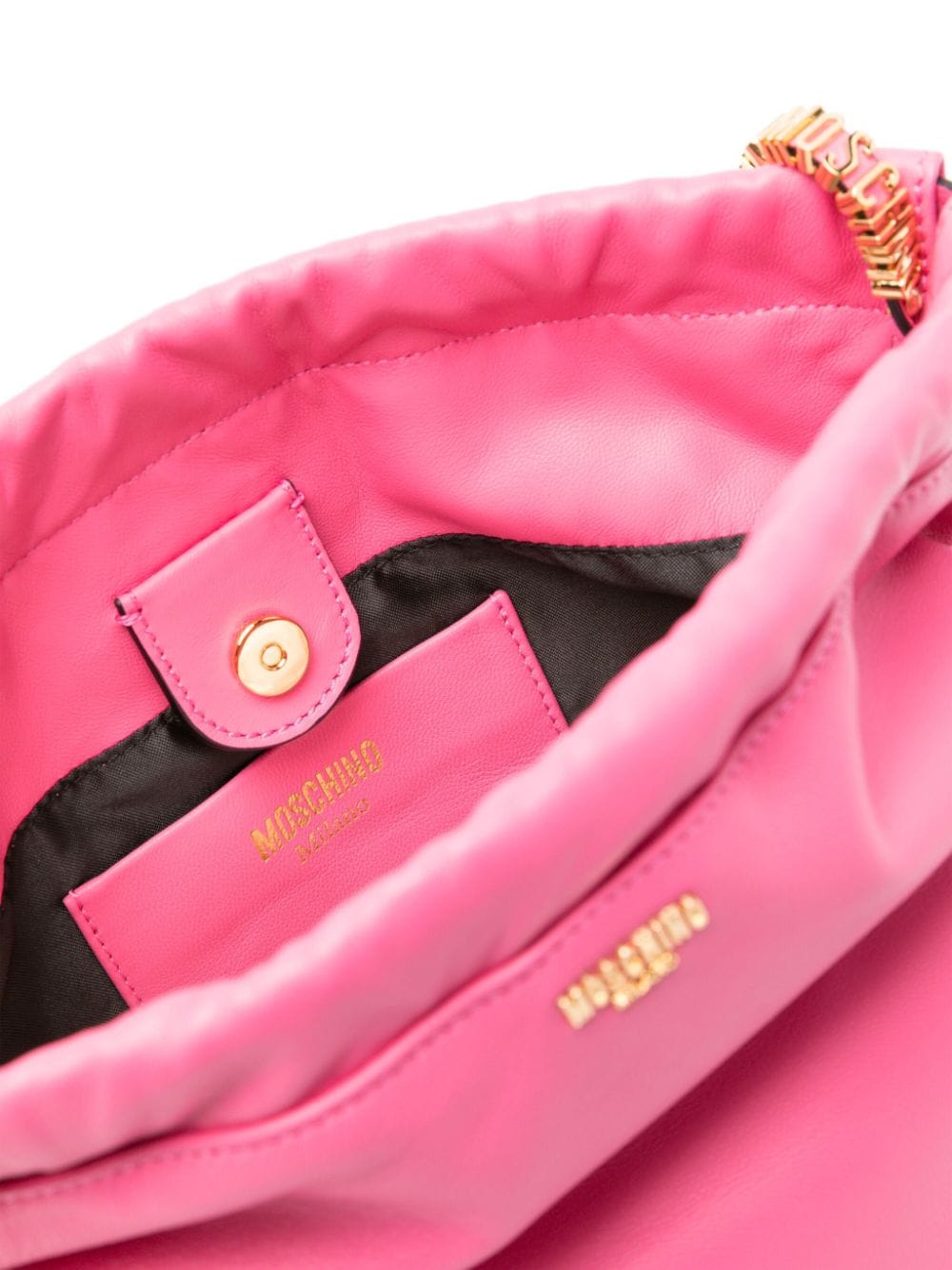 Shop Moschino Logo-chain Leather Shoulder Bag In Rosa