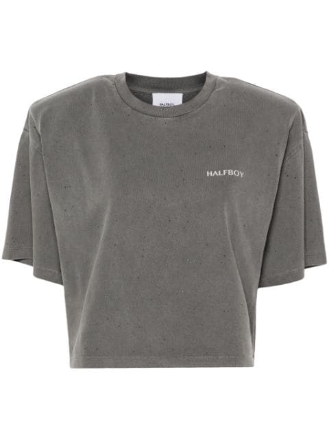 Halfboy T-shirt med slitageeffekt og logotryk