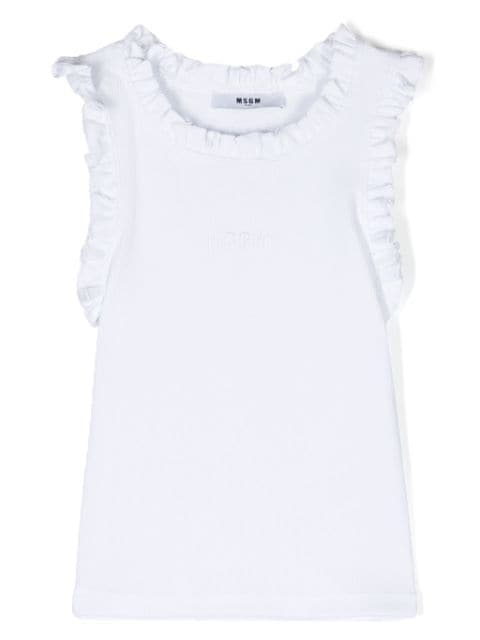 MSGM Kids logo-embroidered ruffle-trim T-shirt