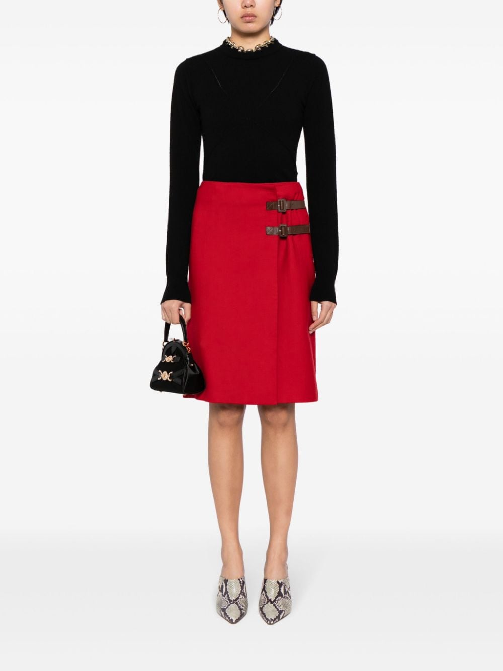 Pre-owned Dior Buckle-strap Wool Skirt In Red