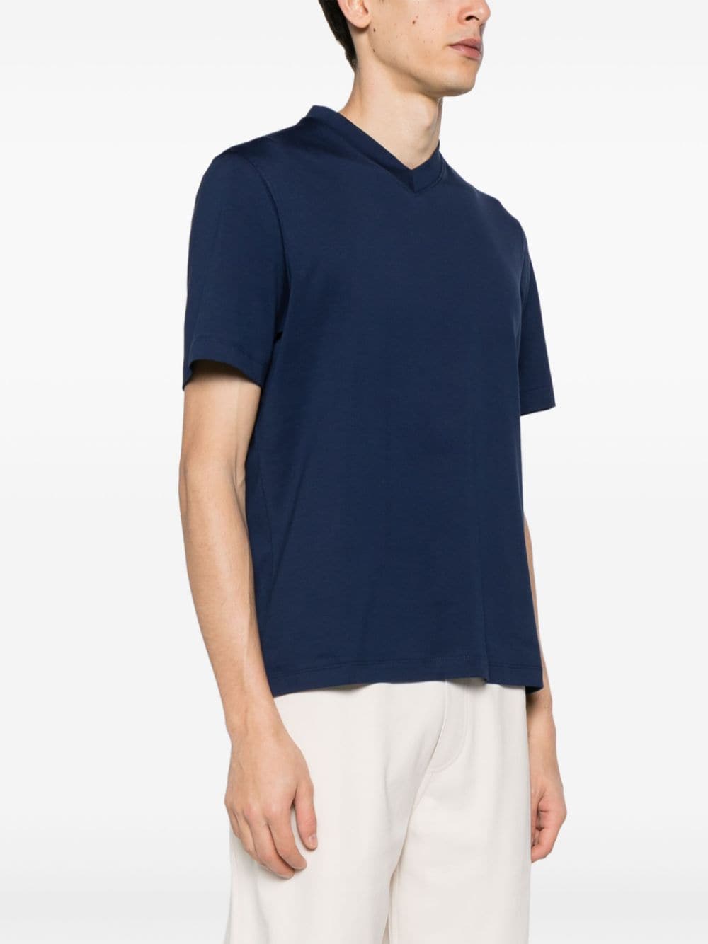 Shop Brunello Cucinelli V-neck Cotton T-shirt In Blau