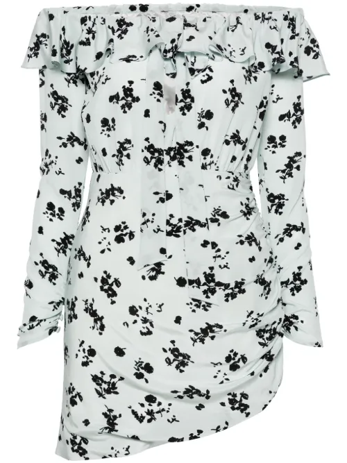 Robe courte en soie à fleurs - Alessandra Rich - Modalova