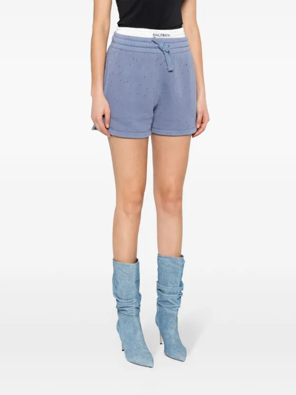 Halfboy Layered Distressed Cotton Shorts | Blue | FARFETCH
