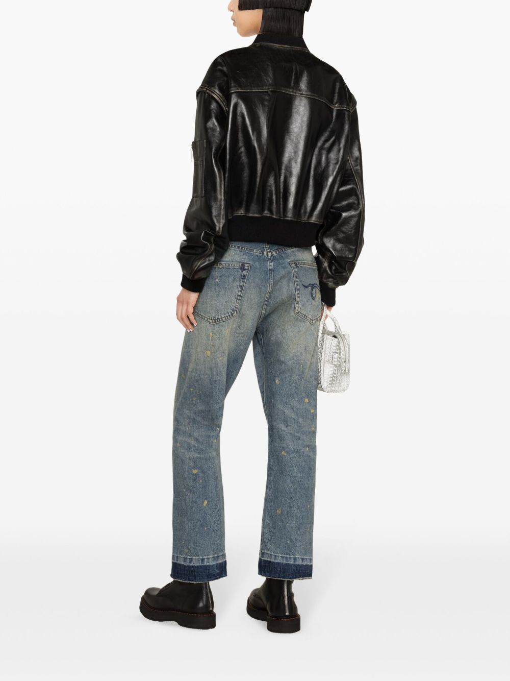 Shop Halfboy Cropped Leather Bomber Jacket In Black